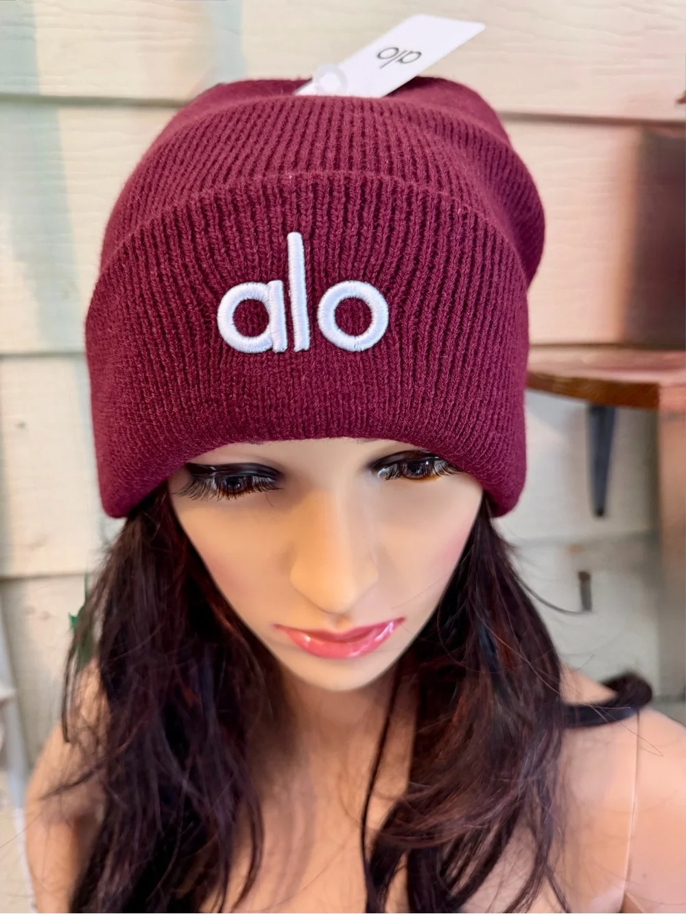 ALO Yoga Maroon Ribbed Beanie with White Logo ALO Yoga | Accessories | Alo Yoga Maroon Ribbed Beanie With  main image 4